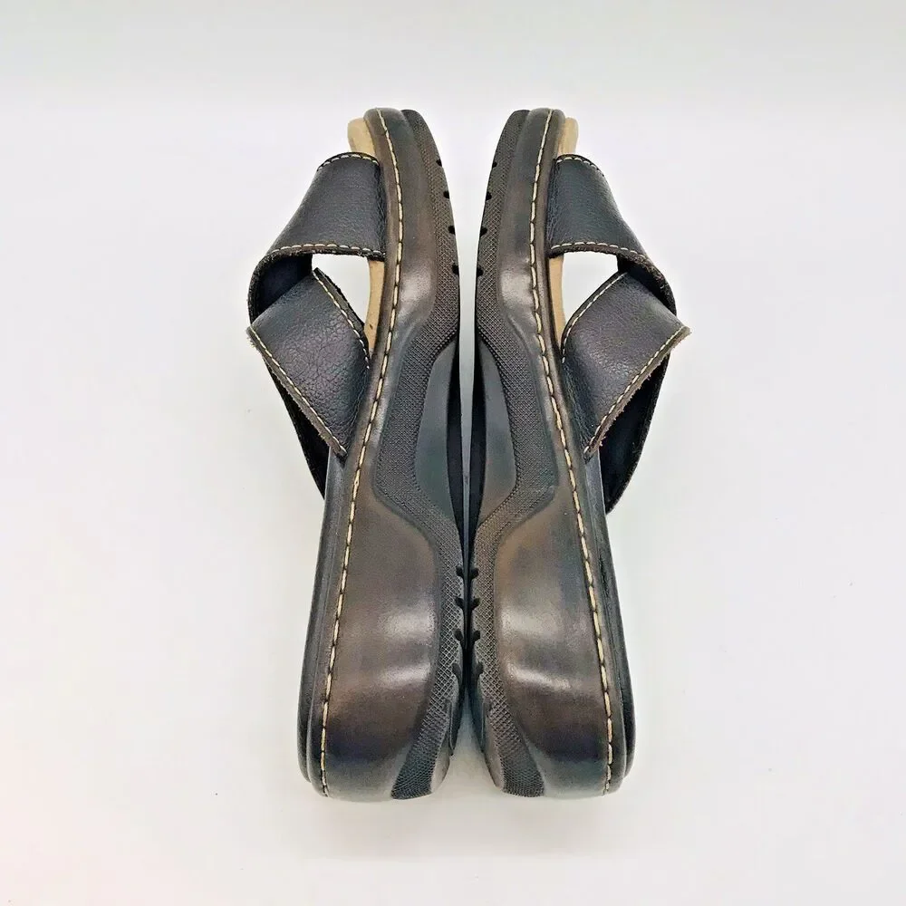 MIA Brown Leather Sandals Women's 6M Casual Slip On Platform Wedge Slide Brazil